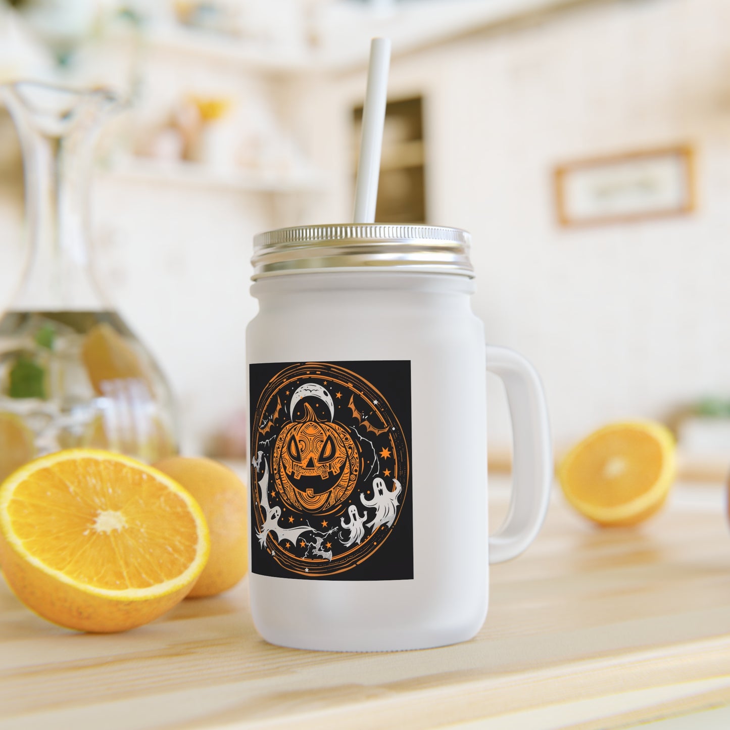 Halloween Mason Jar with Pumpkin - Ghost Design - Perfect for Fall Celebrations and Parties