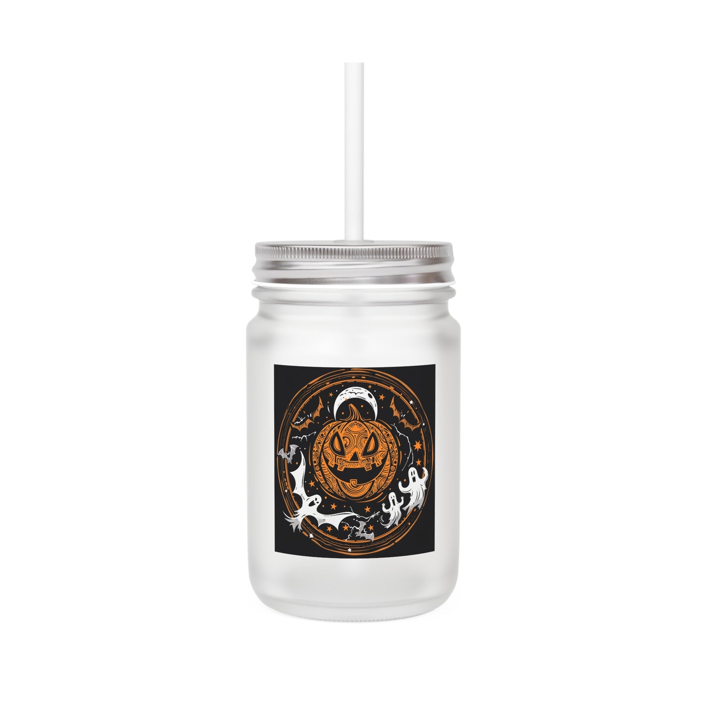 Halloween Mason Jar with Pumpkin - Ghost Design - Perfect for Fall Celebrations and Parties