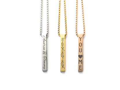 Vertical 3D Bar Necklace Personalized Engraved