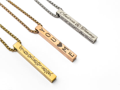 Vertical 3D Bar Necklace Personalized Engraved