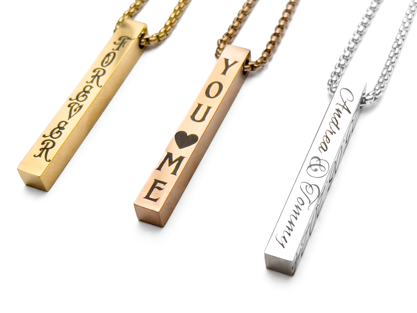 Vertical 3D Bar Necklace Personalized Engraved