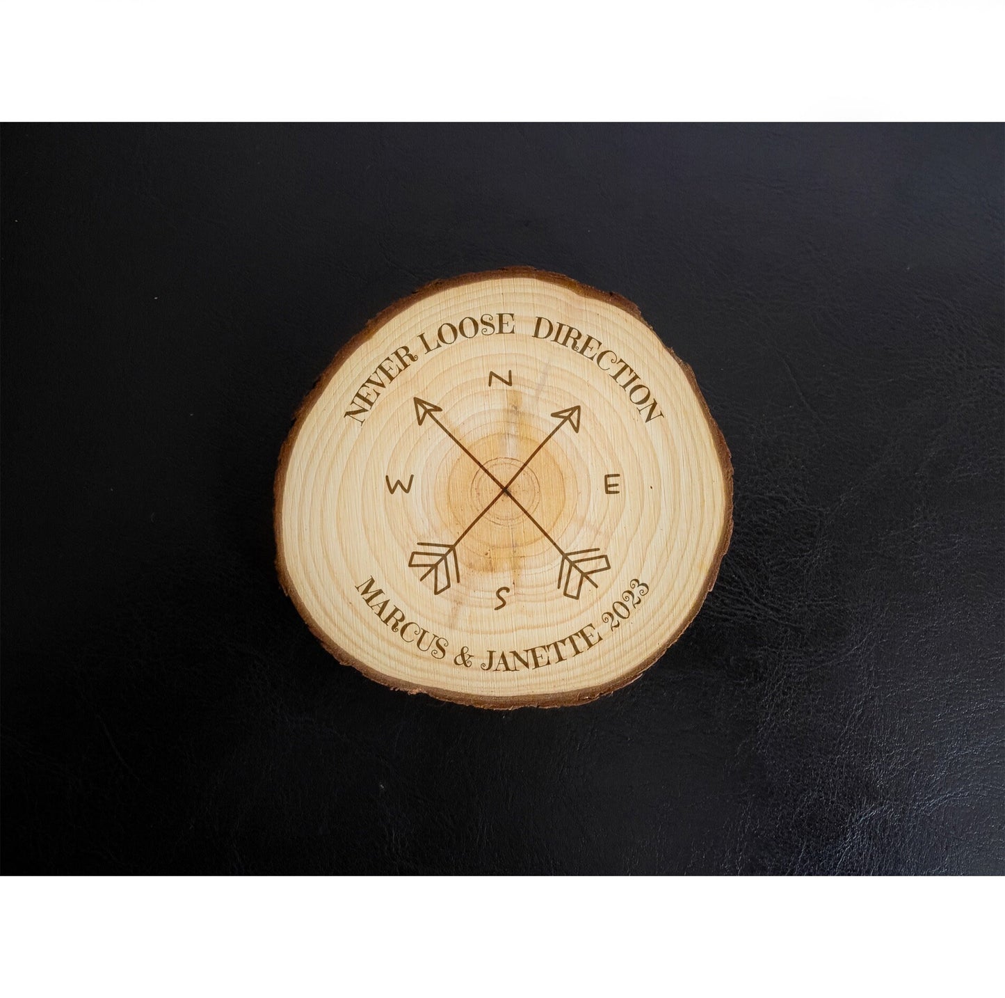 Wooden log disc with personal engraving