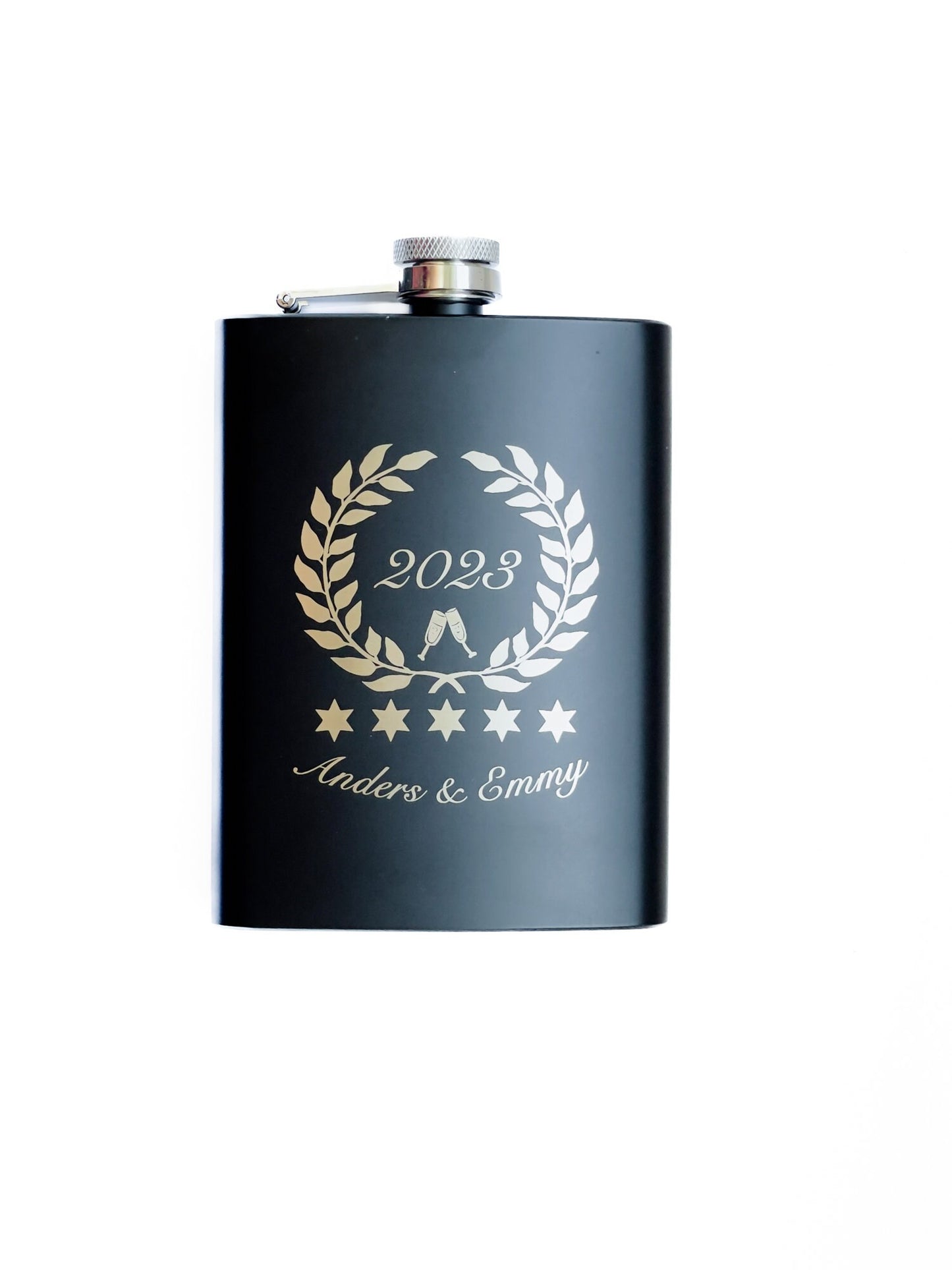 Personalized engraved whiskey flask bottle