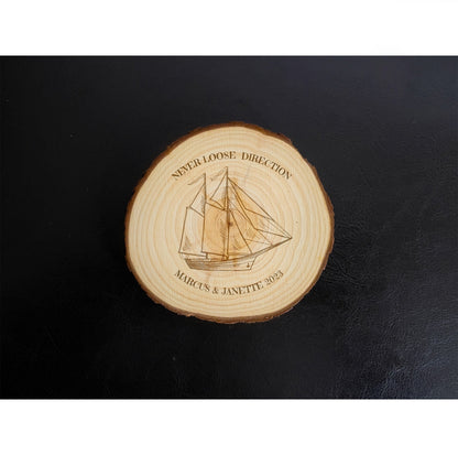 Wooden log disc with personal engraving