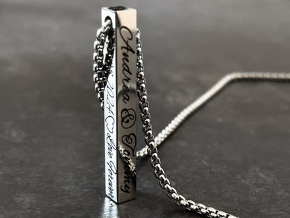 Vertical 3D Bar Necklace Personalized Engraved