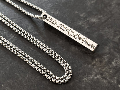 Vertical 3D Bar Necklace Personalized Engraved