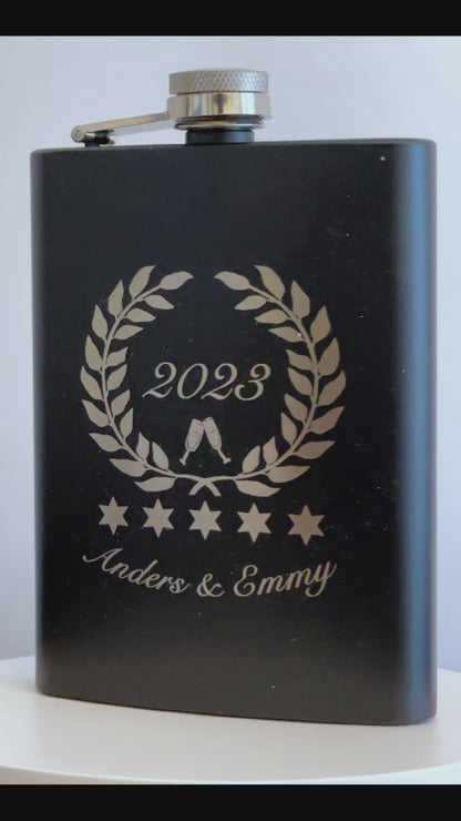 Personalized engraved whiskey flask bottle