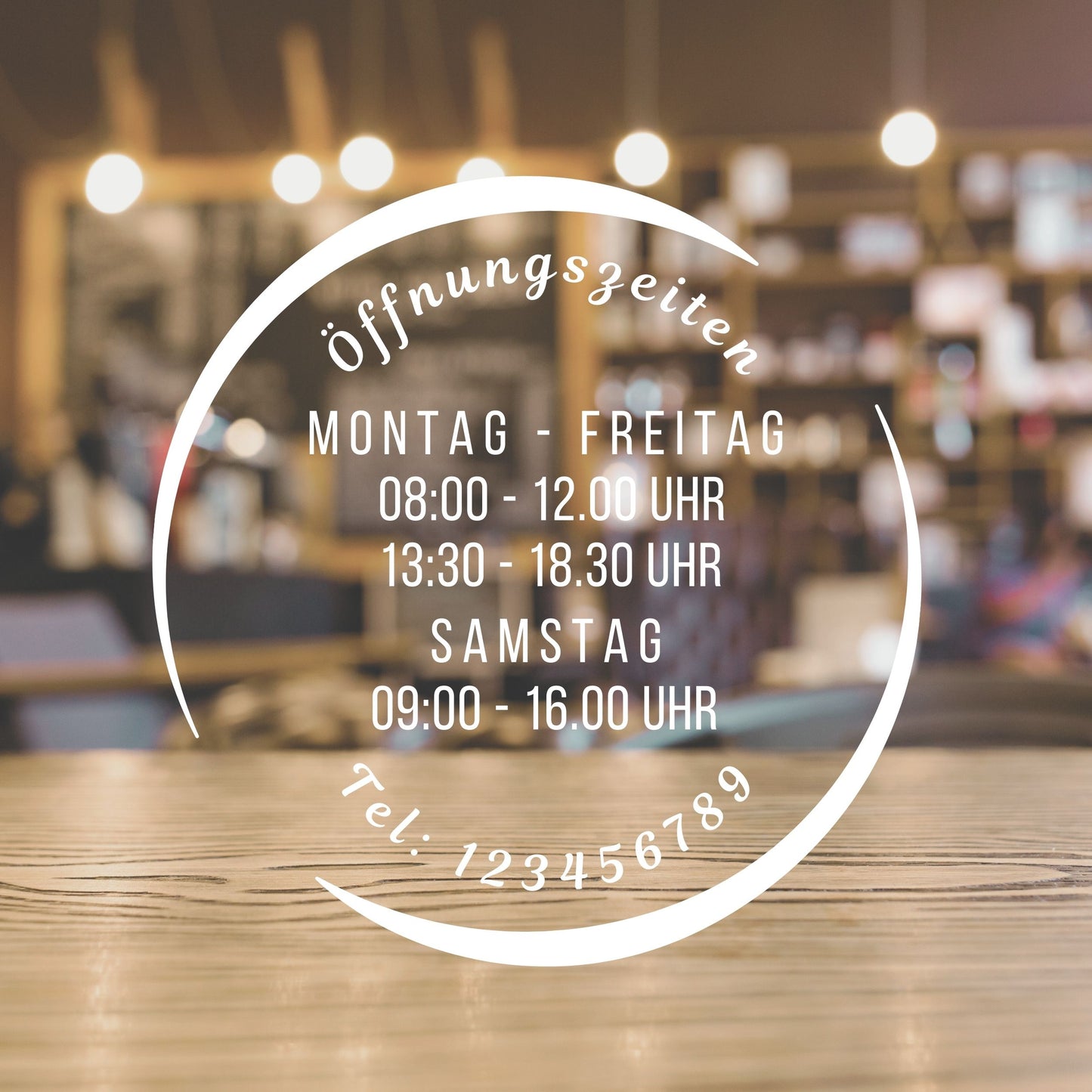 Opening hours shop with telephone number self-adhesive vinyl sticker - decal for window / door